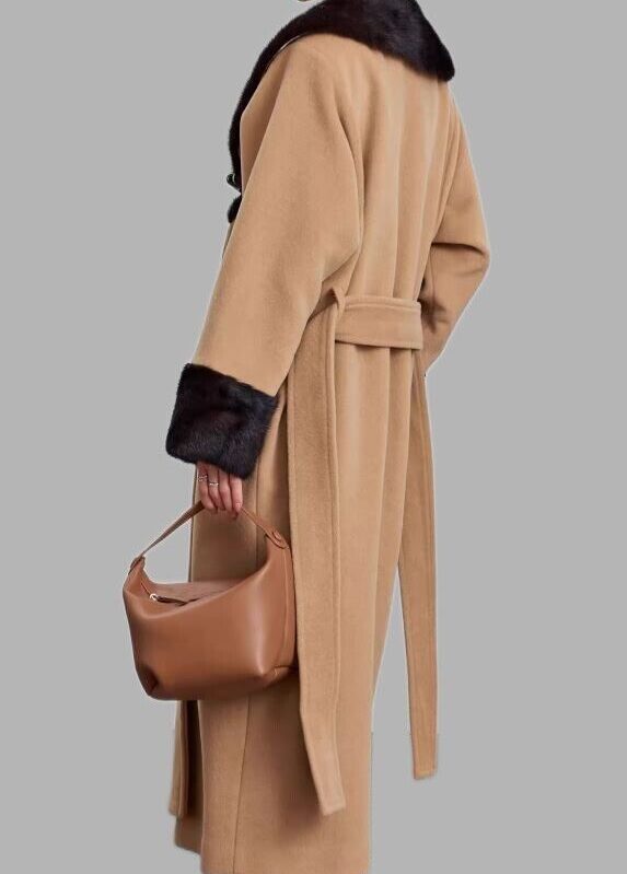 Women's Cashmere Wool Blend Winter Coat with Mink Fur - Image 3