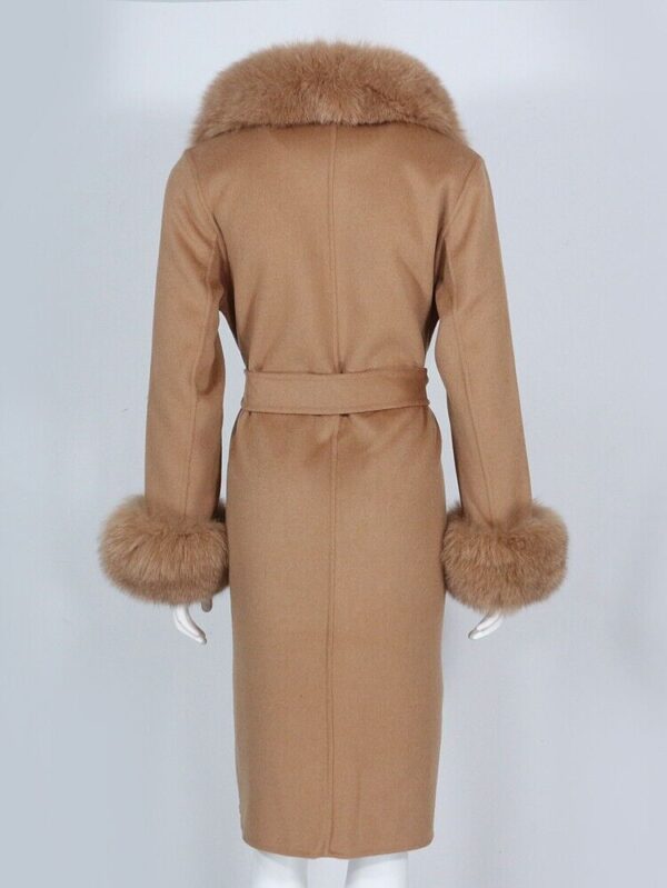 Women's Caramel Cashmere Wool Coat Fox Fur - Image 4