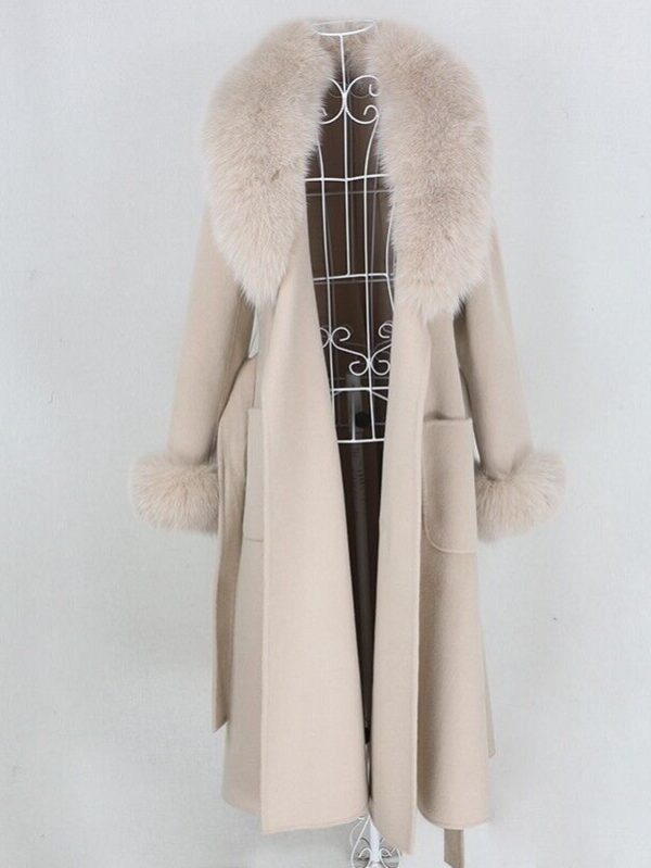 Women's Beige Cashmere Wool Coat Fox Fur - Image 4