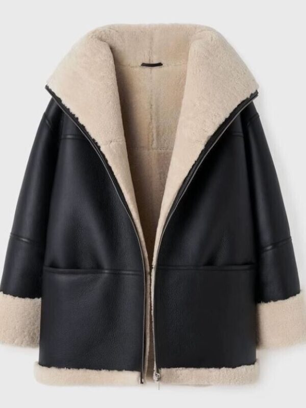 Women's Shearling Sheepskin Leather Lamb Fur Jacket Coat - Image 4