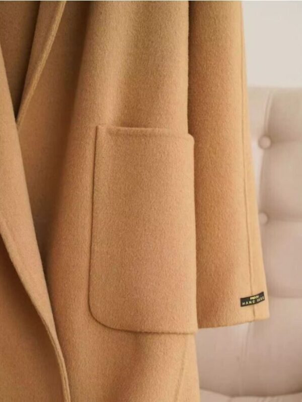 Women's Caramel Cashmere Wool Coat with Hood Oversize Look - Image 3