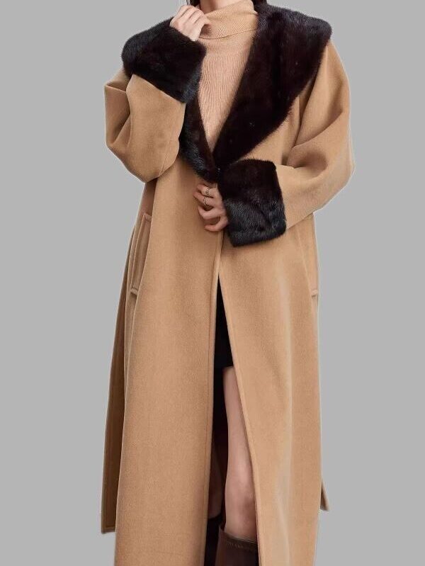Women's Cashmere Wool Blend Winter Coat with Mink Fur - Image 5