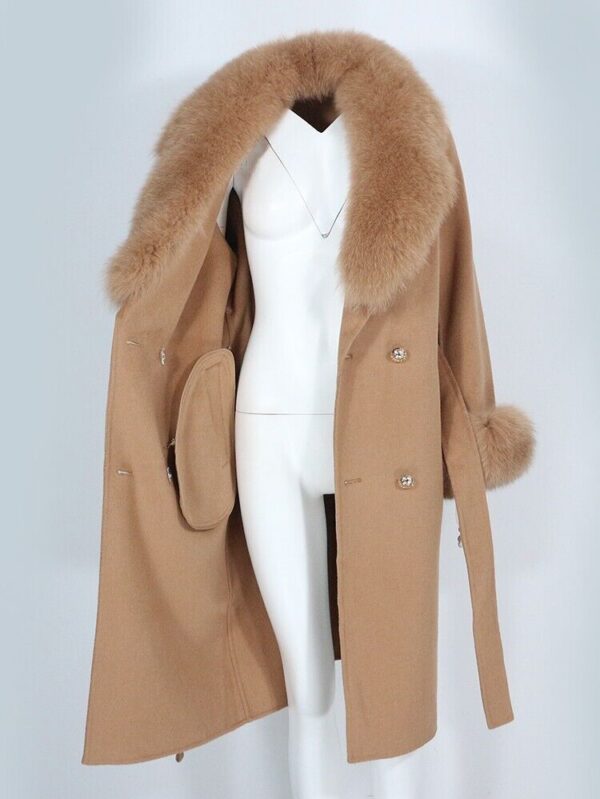 Women's Caramel Cashmere Wool Coat Fox Fur - Image 5