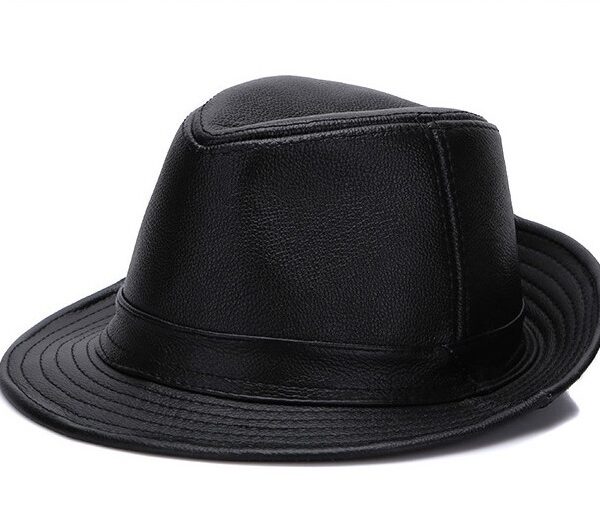 Men's  Brown Leather Fedora Hat - Image 4