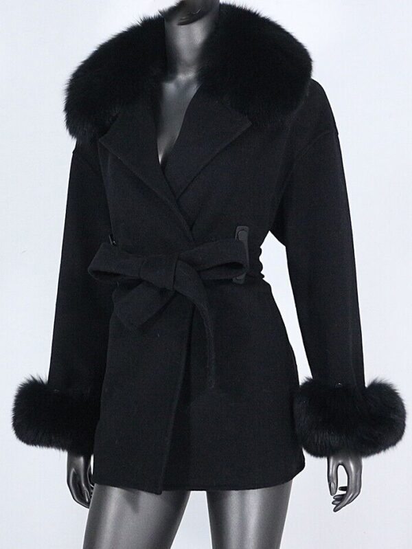 Women's Caramel Cashmere Wool Blend Jacket Coat Fox Fur - Image 5