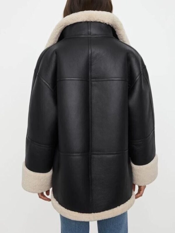 Women's Shearling Sheepskin Leather Lamb Fur Jacket Coat - Image 3