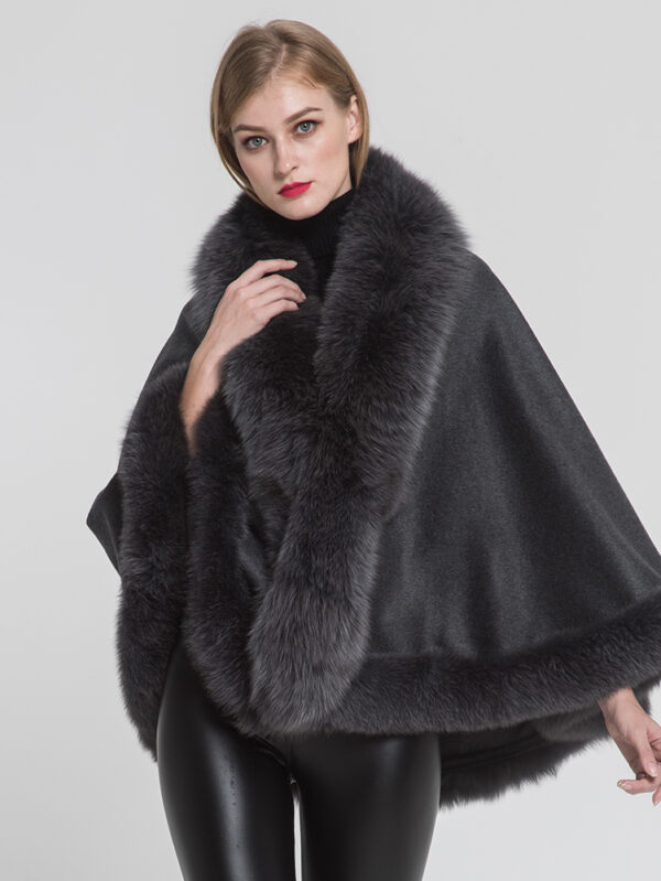 Women's 100% Cashmere Gray Grey Wrap Cape Fox Fur - Image 4