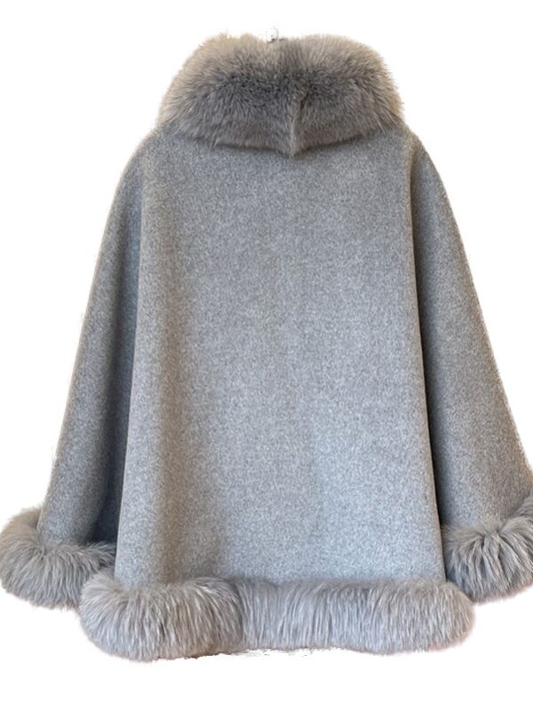 Women's Cashmere Wool Wrap Cape with Fox Fur Grey - Image 5