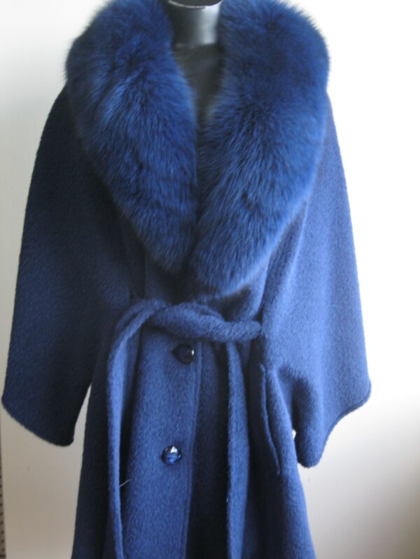 Women's Blue Alpaca Wrap Cape Fox Fur Trims - Image 2