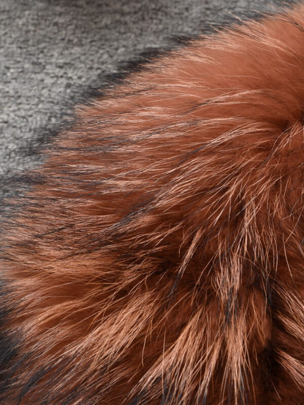 Women's Caramel Brown Shearling Sheepskin Lamb Fox Fur Jacket Coat - Image 6