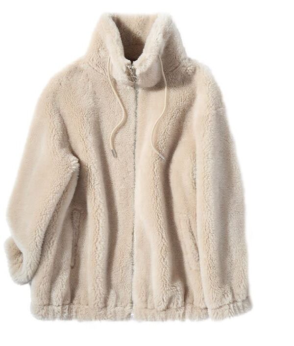 Women's 100% Wool Sheepskin Brown Bomber Jacket Coat - Image 2