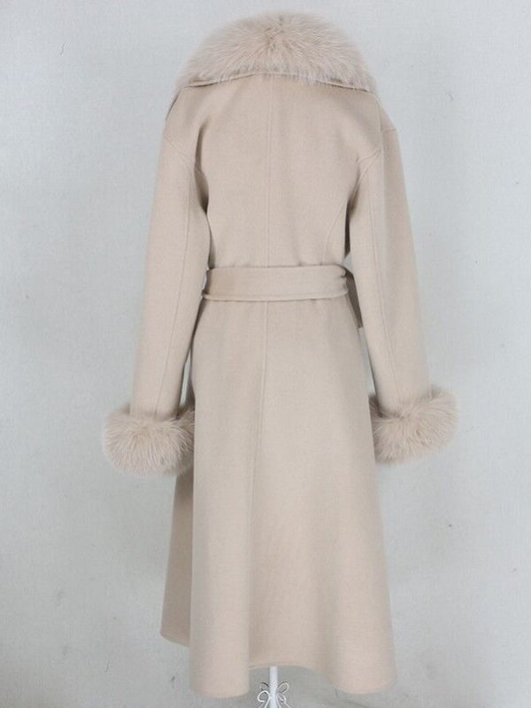 Women's Beige Cashmere Wool Coat Fox Fur - Image 5