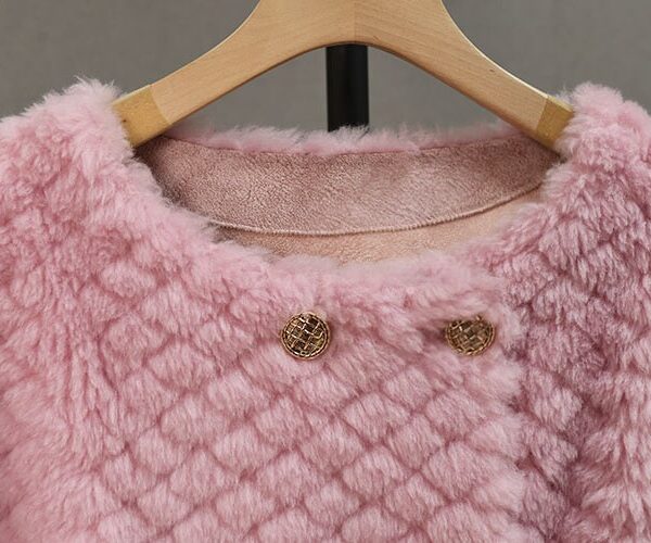 Women's 100% Wool Sheepskin Pink Coat Jacket - Image 6