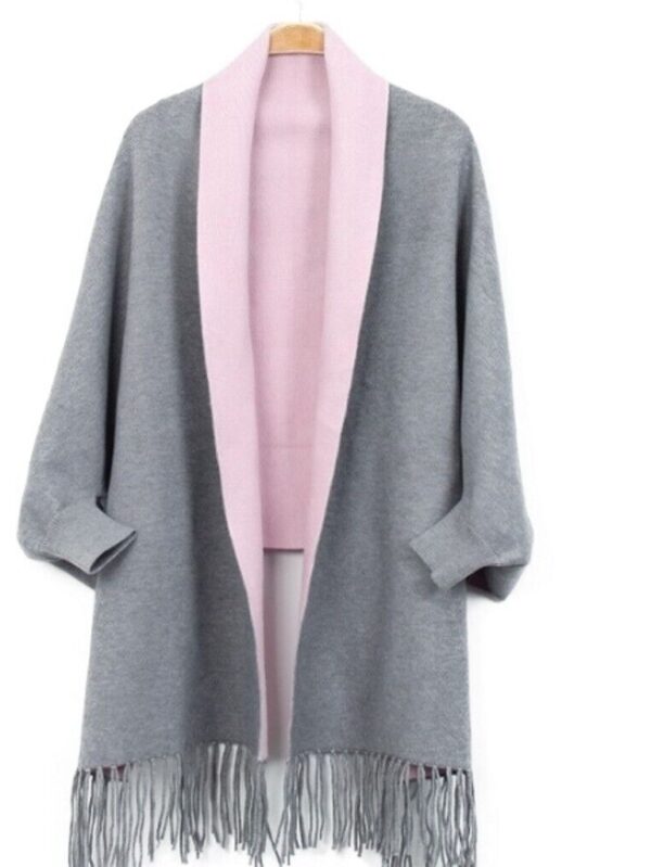 Women's Gray Pink Wool Blend Cape with Sleeves - Image 5