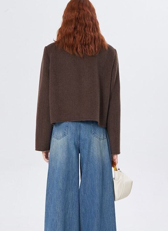 Women's Wool Cashmere Blend Jacket Coat with Scarf Brown - Image 3