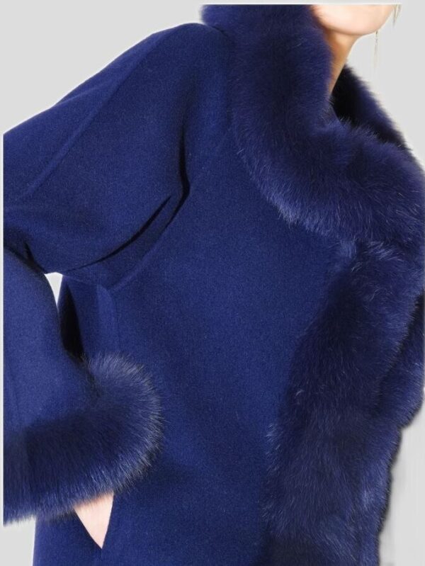 Women's Wool Blend Wrap Cape Jacket with Fox Fur Purple Blue - Image 6