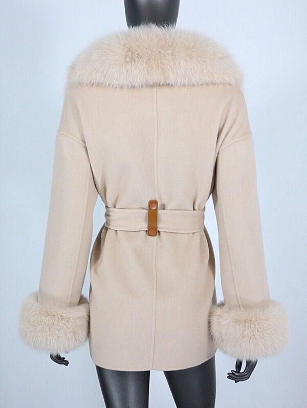 Women's Black Wool Blend Jacket Coat Fox Fur - Image 9