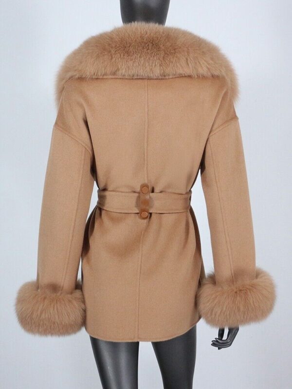 Women's Caramel Cashmere Wool Blend Jacket Coat Fox Fur - Image 3