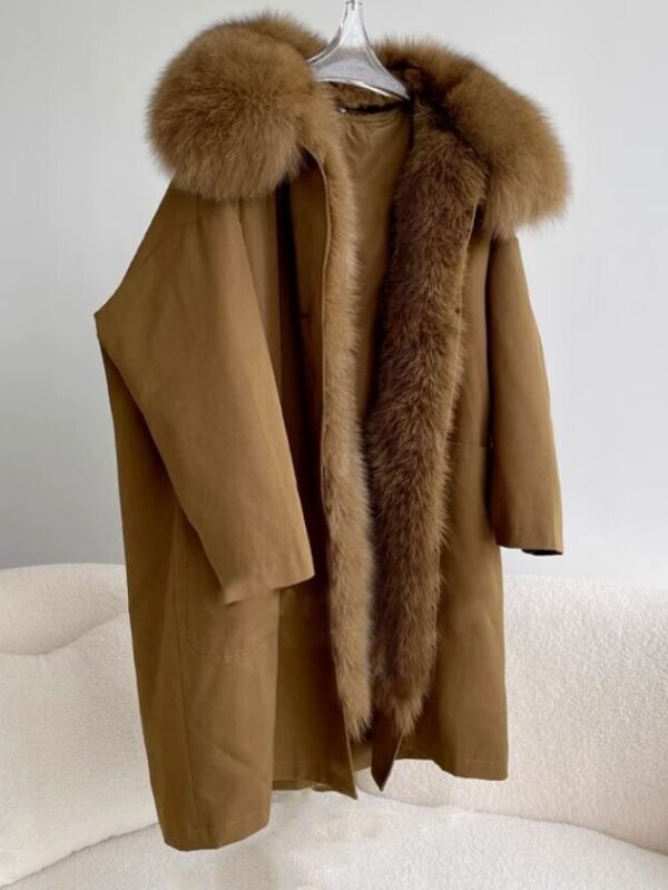 Women's Brown Winter Coat Fox Fur Trim Detachable Fur Lining - Image 7