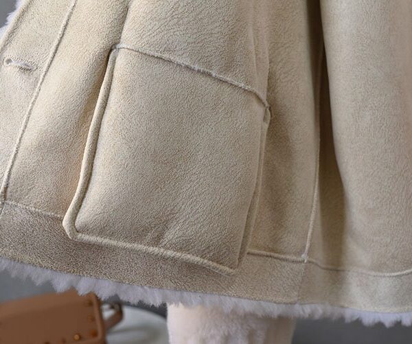Women's 100% Wool Sheepskin Winter Beige Coat Jacket - Image 4