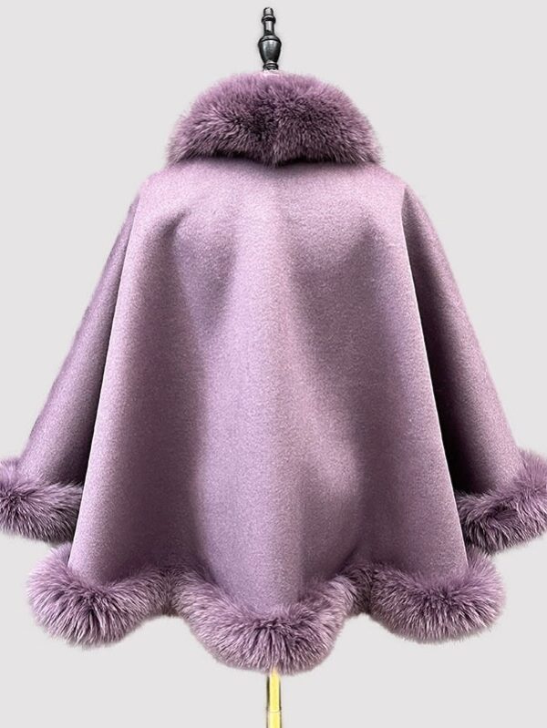 Women's  Purple Mauve Violet Cashmere Wool Wrap Cape Fox Fur Trim - Image 2