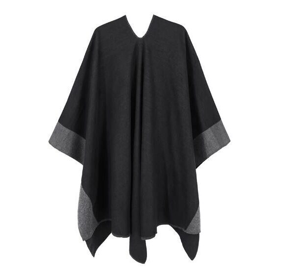 Women's Wool Blend Cape Shawl Wrap Grey Gray Reversible - Image 3