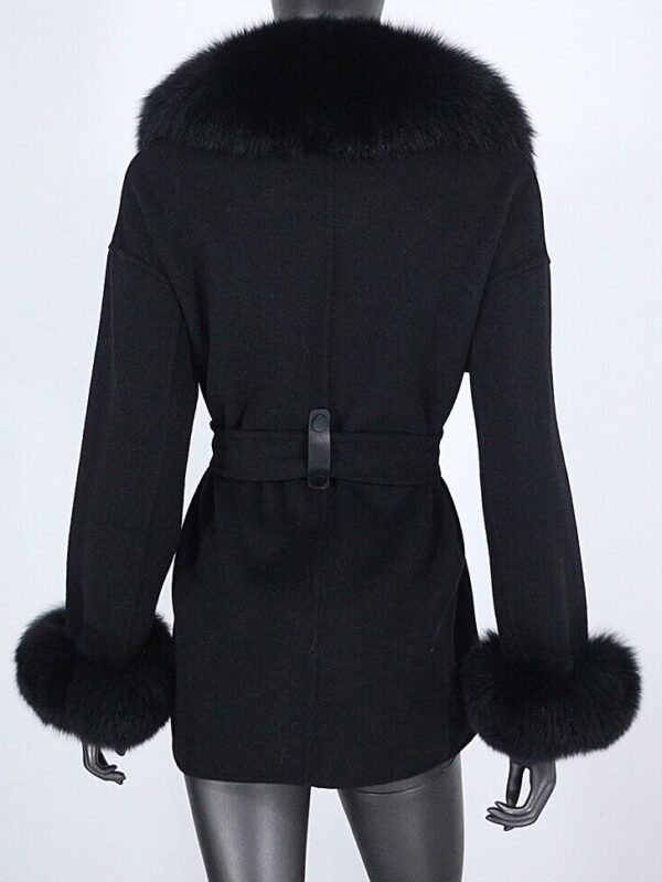 Women's Caramel Cashmere Wool Blend Jacket Coat Fox Fur - Image 6