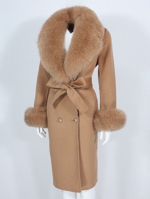 Women's Caramel Cashmere Wool Coat Fox Fur - Image 3