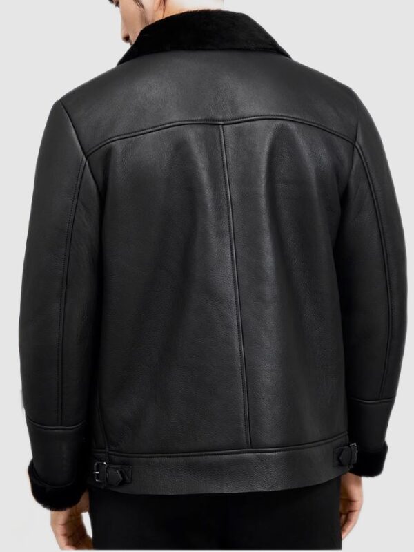 Men's Black Shearling Lamb Leather Jacket Coat Sheepskin - Image 5
