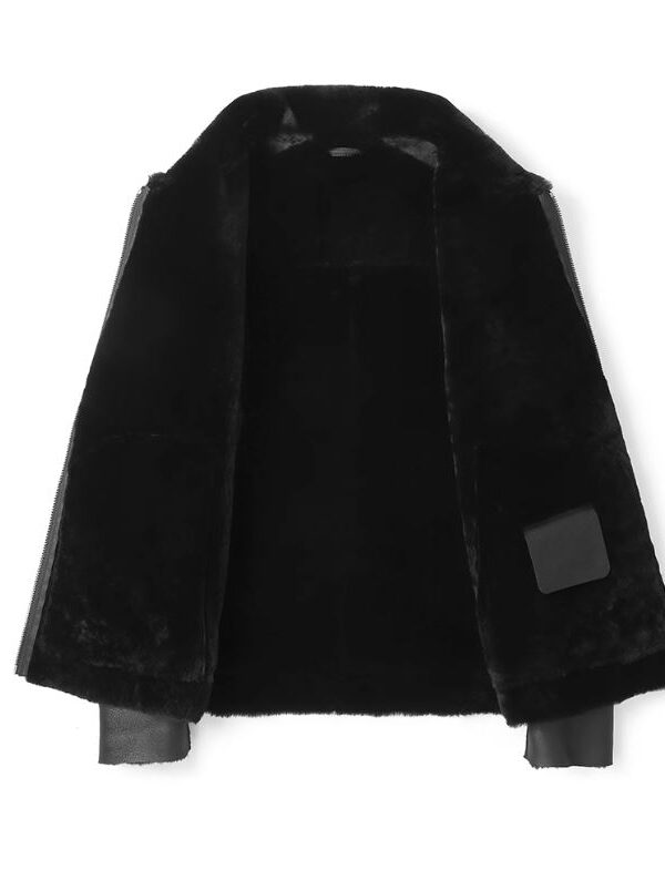 Men's Black Shearling Lamb Leather Jacket Coat Sheepskin - Image 6