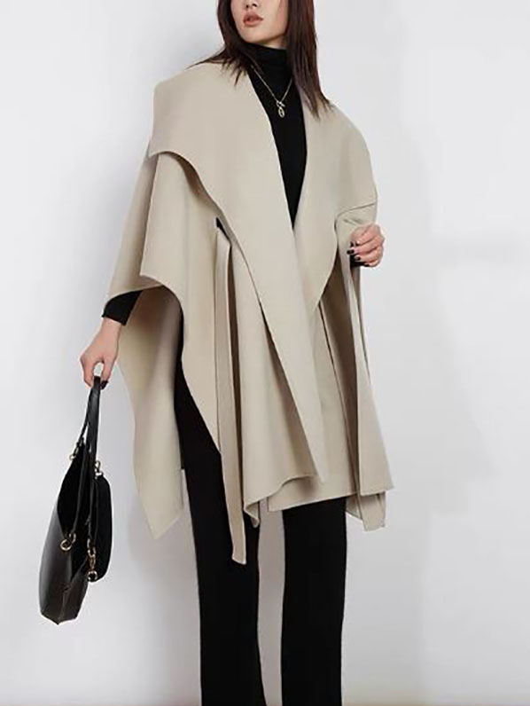 Women's Wool Cashmere Blend Jacket Coat Cape Off-White