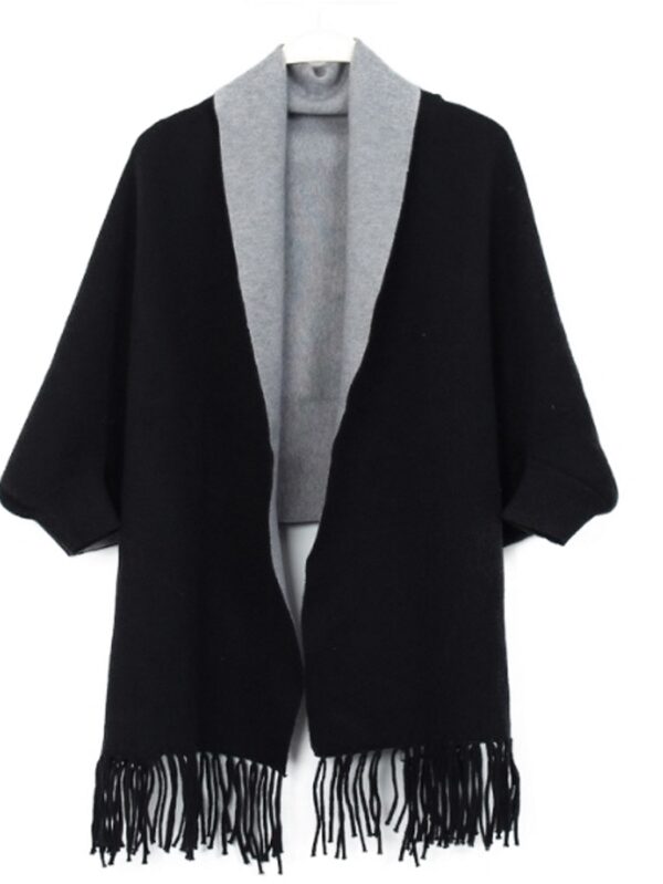 Women's Gray Black Wool Blend Cape with Sleeves - Image 2