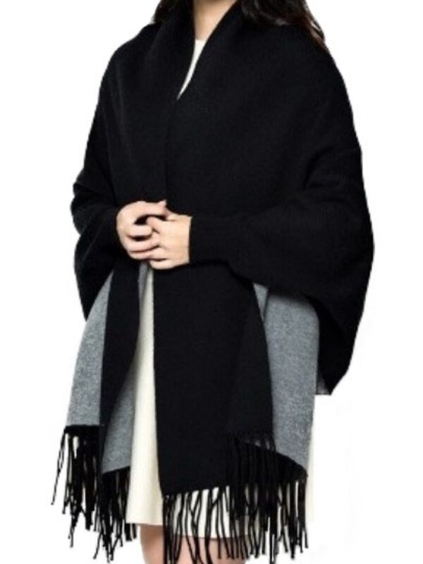 Women's Gray Black Wool Blend Cape with Sleeves - Image 3