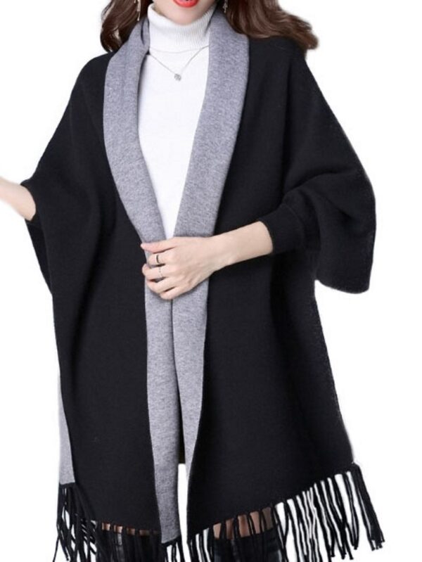 Women's Gray Black Wool Blend Cape with Sleeves - Image 4