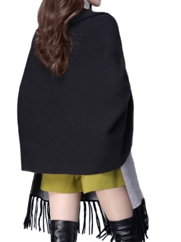 Women's Gray Black Wool Blend Cape with Sleeves - Image 5