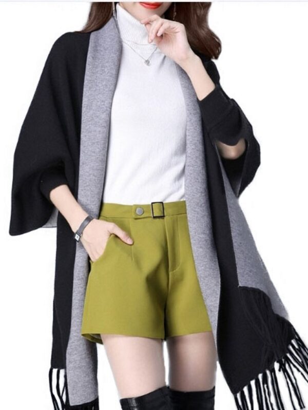 Women's Gray Black Wool Blend Cape with Sleeves - Image 6