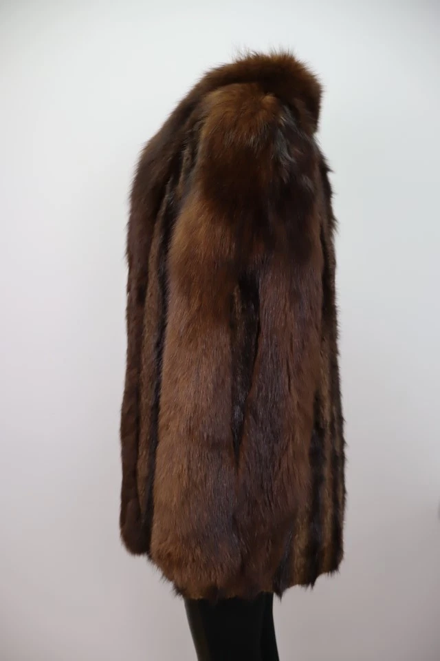 Women's Muskrat Fur Coat Jacket with Brown Fox Fur MINT+ Size 10 | MG6173 - Image 4